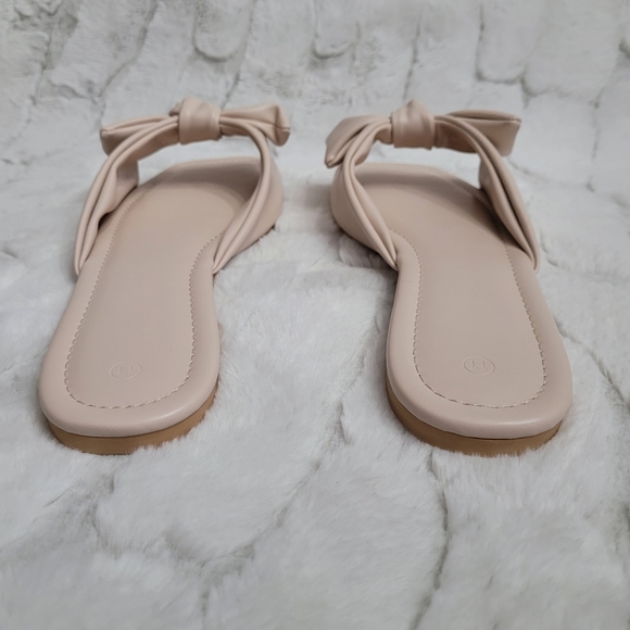 Coutgo Womens Nude Size 11 Open Toe Bow Strap Slide Sandals - Picture 5 of 11